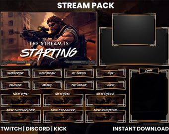 Tactical Sniper Stream Pack – Military FPS Twitch Overlay, Starting Screen, Alerts and Panels | Streaming Graphics for FPS and Shooter Games