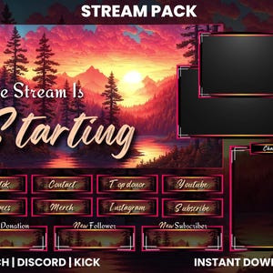 Animated Twitch Stream Pack | Pink Sunset Stream Pack | Animated Screens | Webcam Overlay | Twitch Alerts | Twitch Panels | Chat Overlay