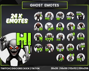 Ghost Emotes-pakket voor Twitch Discord Kick | Griezelige grappige stream-emotes | PNG-set horrorstijl