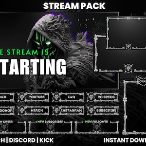Grim Reaper Twitch Stream Pack | Animated Screens | Webcam Overlay | Twitch Alerts | Twitch Panels | Chat Box Overlay | Intermission Screens