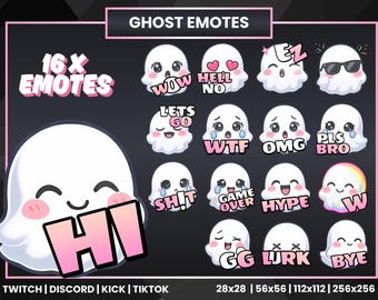 Ghost-emotepakket voor Twitch & Discord | 16 schattige spookachtige spookstream-emotes | Emojiset Halloween-slinger