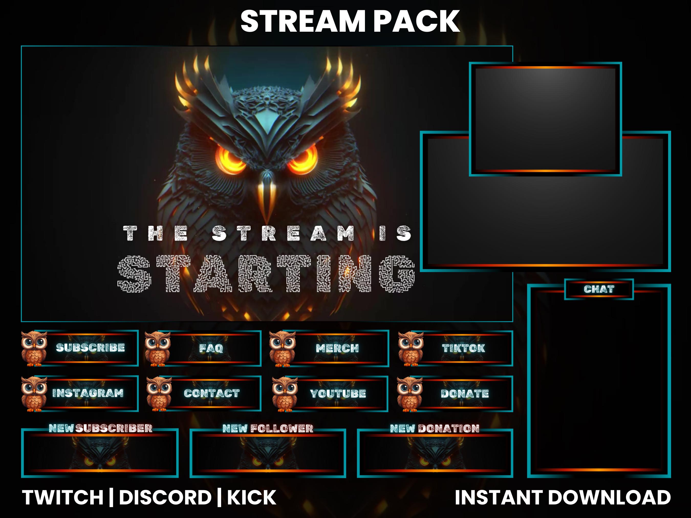 Animated Twitch Stream Pack | Metallic Owl Stream Pack | Animated Screens | Webcam Overlay | Owl Twi
