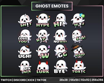 Cute Ghost Emotes Pack for Twitch, Discord, Kick & TikTok | 16x Spooky Stream Emotes