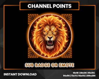 Fire Lion Channel Points, Twitch Emotes & Badges | Fiery Streamer Icon Pack