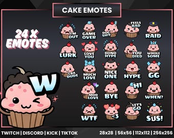24 cake-emotes voor Twitch Kick Discord YouTube TikTok | Kawaii Pink Stream Chat-emotepakket | Leuke twitch-emoties