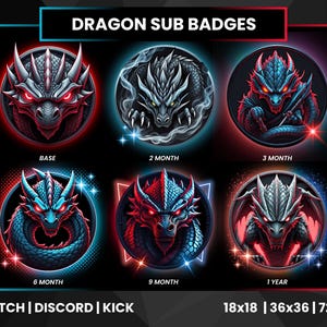 Dragon Twitch Sub Badges | Twitch Bit Badges | Blue Dragon Face Badges | Twitch Badges | Bit Badges Twitch | Dragon Transition Badges | Kick
