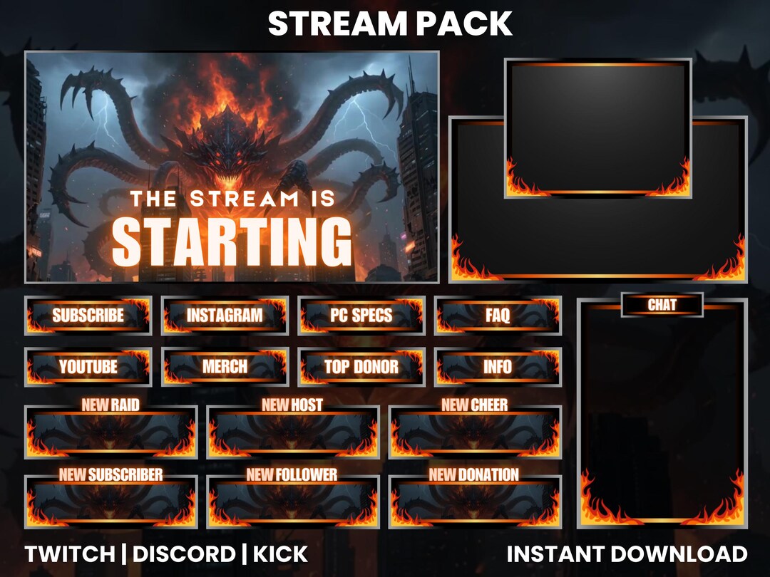Fire Demon Stream Pack – Dark Fantasy Twitch Overlay, Starting Screen ...