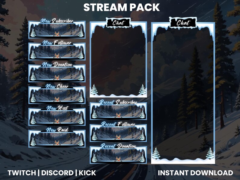 Recent Follow Box Snow Road Twitch Stream Pack | Twitch Overlay | Webcam Overlay ...