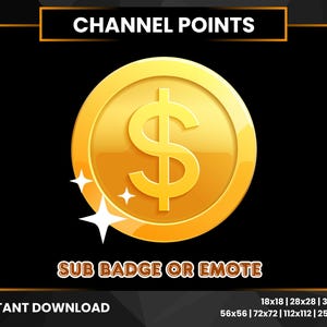 Dollar Coin Channel Point Icon | Twitch Channel Points | Twitch Viewer Reward Badge | Sub Badge | Bit Badge Twitch | Twitch Emotes | Golden