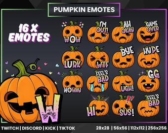 Pumpkin Emotes Pack for Twitch, Discord, Kick & TikTok | 16x Halloween Stream Emotes | Premium Pack