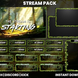 Forest Vines Twitch Stream Pack | Animated Screens | Webcam Overlay | Twitch Panels | Green Jungle | Twitch Alerts| Chat | Discord | Kick