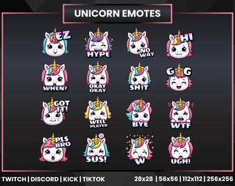 Twitch、Kick、Discord、TikTok用のユニコーン絵文字 | 16種類の 