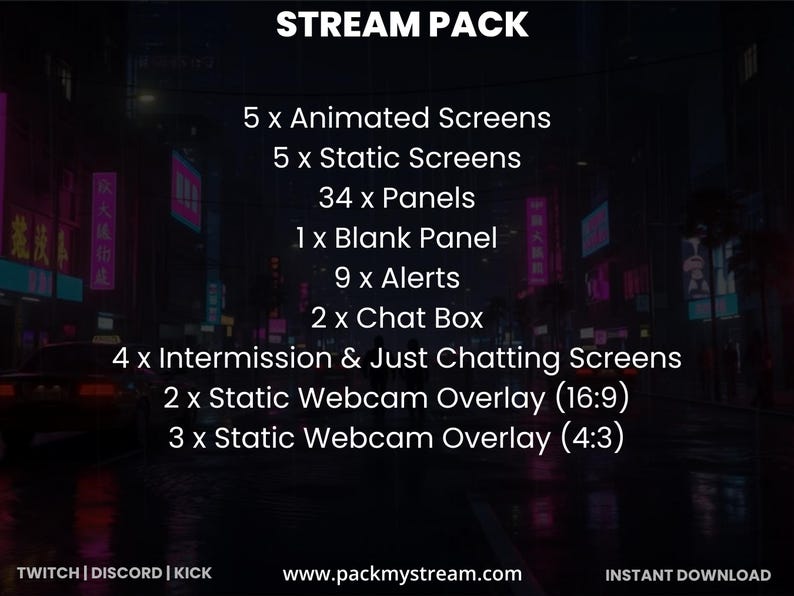 Cyberpunk Twitch Overlay Pack, Neon Stream Overlay, OBS Overlay Kit ...