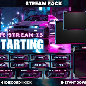 Animated Twitch Stream Pack | Twitch Screen Overlay | Sports Car Stream Pack | Twitch Alerts | Chat Overlay | Twitch Panels | Intermission