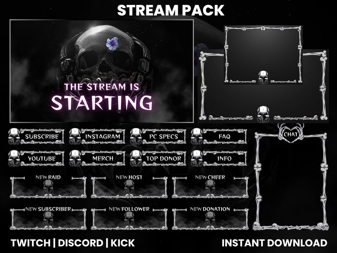 Gas Mask Skull Twitch Stream Pack | Twitch Screen Overlay | Animated ...