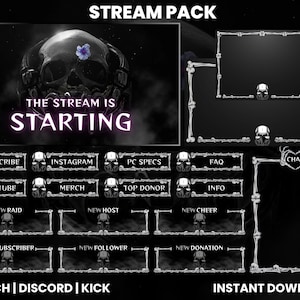 Gas Mask Skull Twitch Stream Pack | Twitch Screen Overlay | Animated Screens | Twitch Alerts | Bones Overlay | Twitch Panels | Intermission