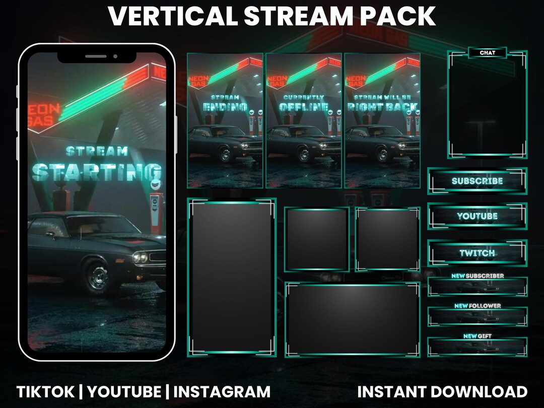 Neon Vertical Stream Pack for Tiktok Twitch Youtube | Cyberpunk Stream ...