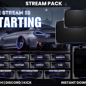 Super Car Twitch Stream Pack | Twitch Screen Overlay | Twitch Alerts | Twitch Panels | Chat Overlay | Animated Stream Pack | Sports Car