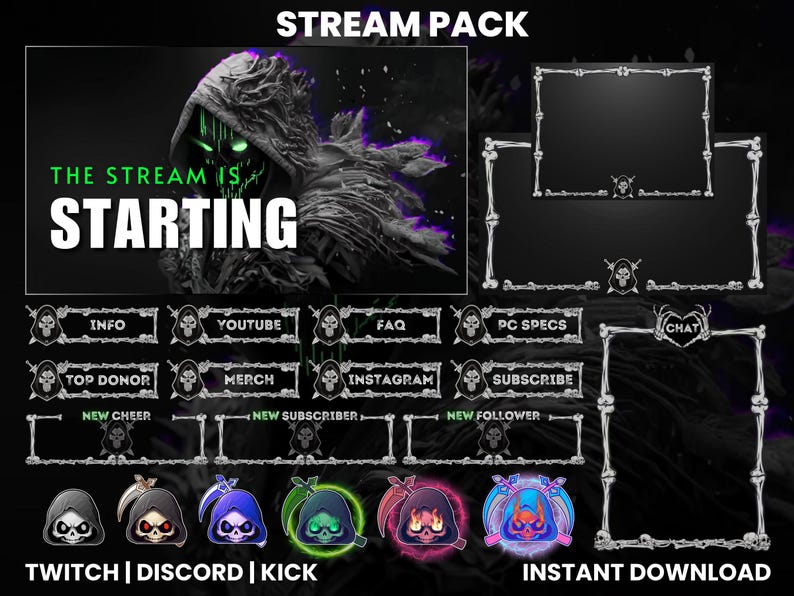 Grim Reaper Twitch Stream Pack | Animated Screen | Webcam Overlay ...