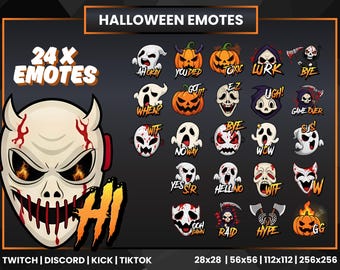 Halloween Emotes Pack | 24x Spooky Emotes for Twitch, Discord, Kick & TikTok | Streamer Chat Emotes
