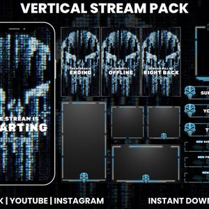Glitch Skull Vertical Stream Pack | Cyberpunk Hacker Stream Overlay | TikTok Twitch Mobile Graphics