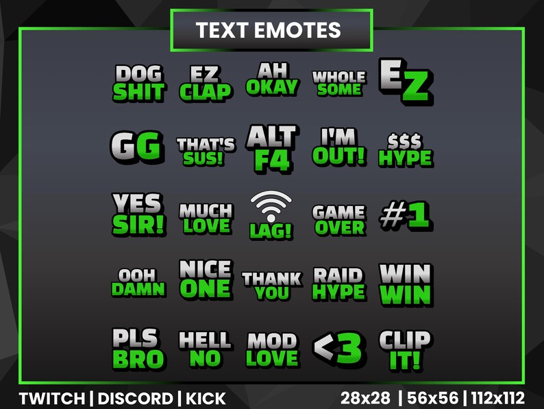 50 Text Emotes | Twitch Emotes | Grey and Green Emotes | Discord Emotes ...