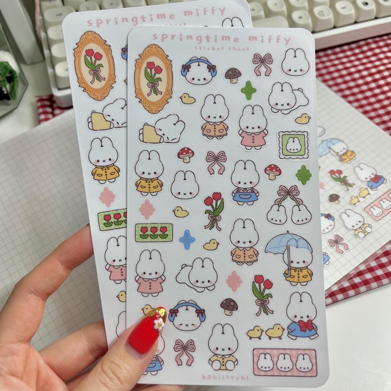 Springtime Miffy Sticker Sheet | White Bunny Fanart Stickers Vinyl for ...