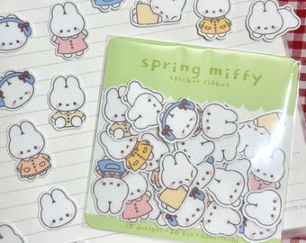 Miffy Sticker Flakes | 20pc White Bunny Character Stickers Diecut Vinyl For Journals Planners Sketchbooks Kawaii Fanart Spring Easter