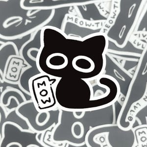 Cute Black Cat Vinyl Stickers | Kawaii Small Sleepy Meow Mow Black Cat For Planner Journaling Scrapbooking Laptop Decal Gift