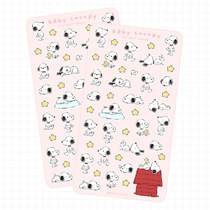 Baby Snoopy Sticker Sheet | Peanuts Charlie Brown Fanart Stickers Vinyl For Journals Notebooks Letters Scrapbooks