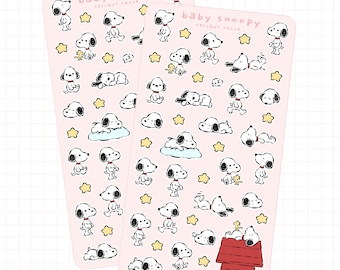 Baby Snoopy Sticker Sheet | Peanuts Charlie Brown Fanart Stickers Vinyl For Journals Notebooks Letters Scrapbooks