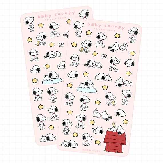 Baby Snoopy Sticker Sheet | Peanuts Charlie Brown Fanart Stickers Vinyl For Journals Notebooks Letters Scrapbooks
