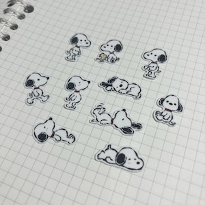 Snoopy Sticker Flakes | 20pc White Puppy Character Stickers Diecut Vinyl For Journals Planners Sketchbooks Kawaii Fanart image 2