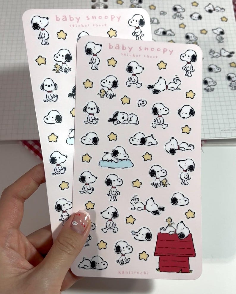Baby Snoopy Sticker Sheet | Peanuts Charlie Brown Fanart Stickers Vinyl For Journals Notebooks Letters Scrapbooks image 4