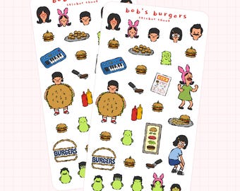 Bobs Burgers Sticker Sheet | Cute Belcher Family Fanart Stickers Vinyl For Journals Notebooks Letters Scrapbooks