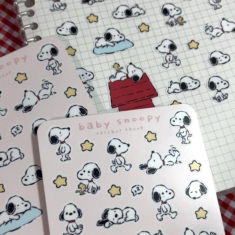 Baby Snoopy Sticker Sheet | Peanuts Charlie Brown Fanart Stickers Vinyl For Journals Notebooks Letters Scrapbooks image 3