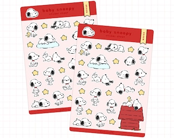 Baby Snoopy Sticker Sheet | Peanuts Charlie Brown Fanart Stickers Vinyl For Journals Notebooks Letters Scrapbooks