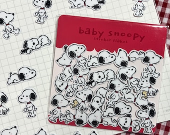 Snoopy Sticker Flakes | 20pc White Puppy Character Stickers Diecut Vinyl For Journals Planners Sketchbooks Kawaii Fanart
