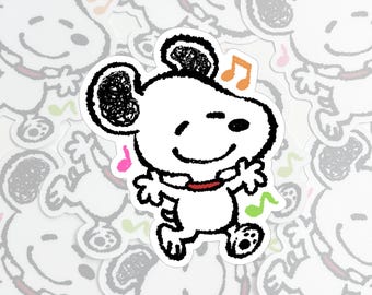 Dancing Snoopy Sticker Diecut | White Puppy Happy Fanart Charlie Brown Inspired Vinyl Stickers For Journals Notebooks Letters Scrapbooks