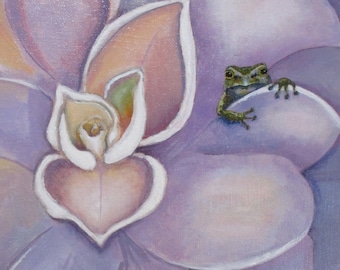 Original Acrylic Painting colorful Spring Magnolia Frog 11x14