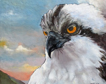 Seattle Seahawk Original  Oil Painting colorful Spring cloud Moon Osprey bird of prey