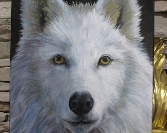 WHITE WOLF She Original Painting Acrylic colorful Spring cloud Moon Osprey Top Predator wolves regal mountain forest