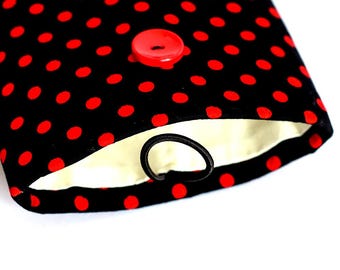 Black and Red Polka Dot Kobo Sleeve | Foam Padded eReader Case | Custom Cotton Cover