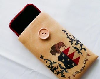 Handmade Padded Phone Sleeve for iPhone 17 16 15 Pro Max, Galaxy S26 Ultra S25 Plus: Cotton Fabric, Button Closure, Shock Absorbent Foam