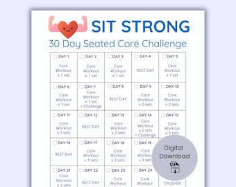 30 Day Seated Core Challenge | Chair Workout Plan for Seniors, Beginners & Desk Workers | Printable Low Impact Ab and Core Exercise Program