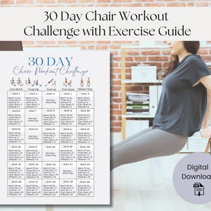30 Day Chair Workout Challenge - Improve strength, mobility and balance! Sitting Exercise -Senior and Beginner friendly! Printable Download.
