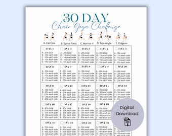 30 Day Chair Yoga Challenge: Printable Fitness Planner (Digital Download)
