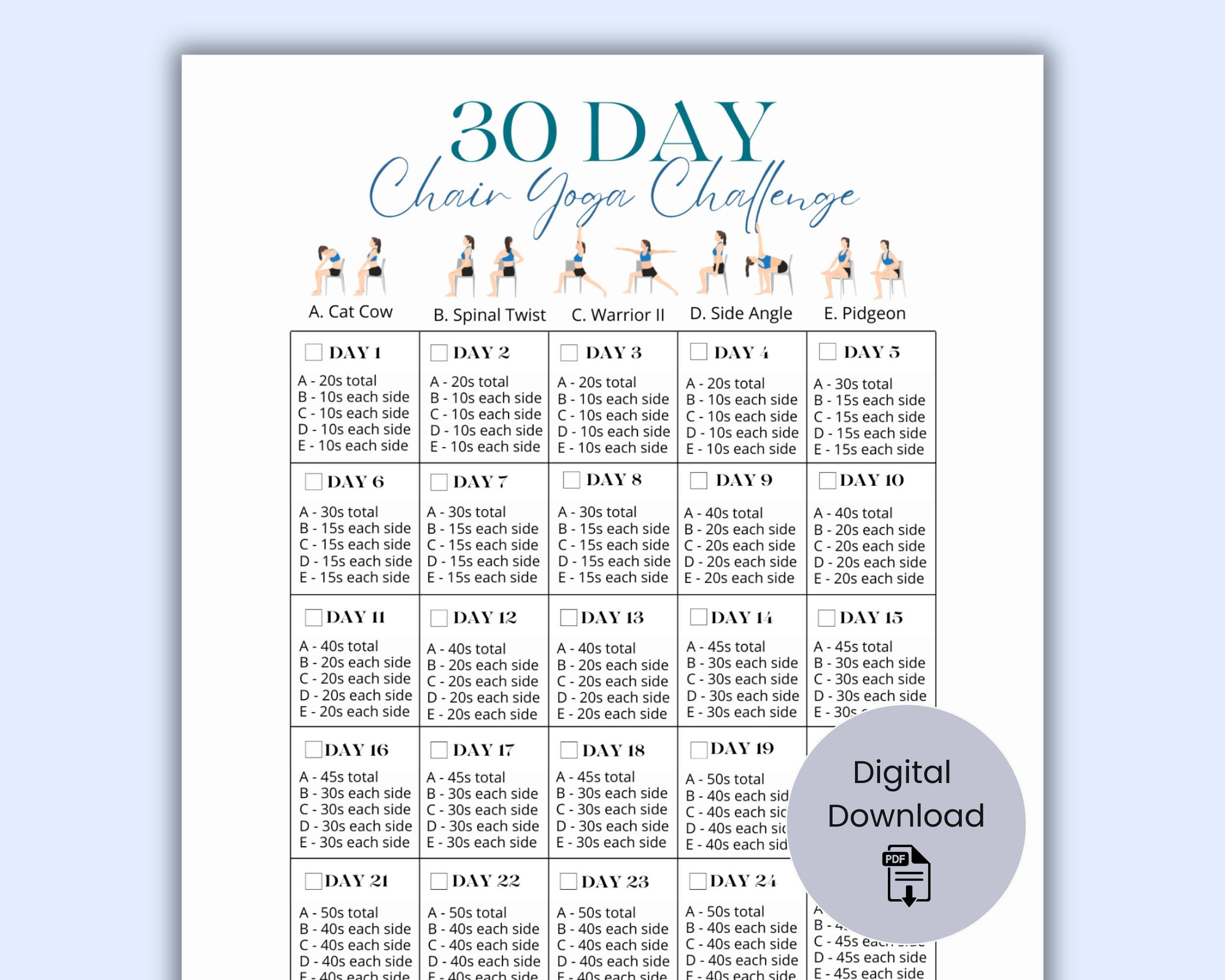 30 Day Chair Yoga Challenge: Printable Fitness Planner (digital ...