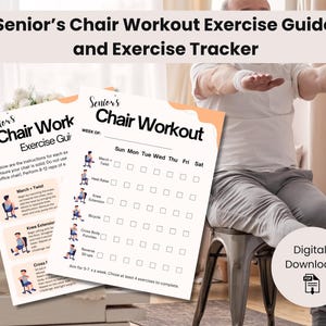 Printable Senior&#39;s Chair Workout Exercise Guide and Exercise Tracker, Prevent Falls, Improve Balance, Older Adult Fitness, Instant Download