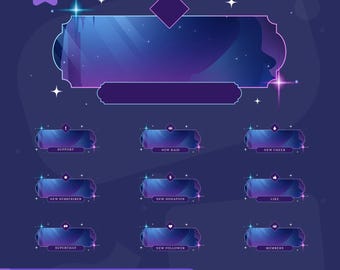 Animated Flare Crystal Stream Alerts: Fantasy Purple Blue for Twitch and OBS/Streamlabs